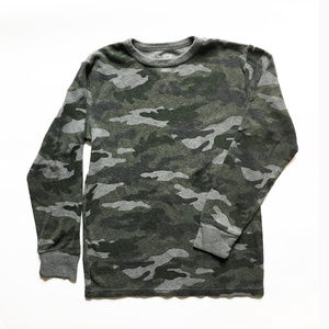 Boys Long Sleeve Camo Waffle Top - Gray-Green